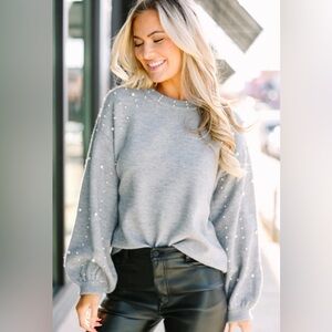 Loft Luxe Sweatshirt, pearl embellished balloon sleeves